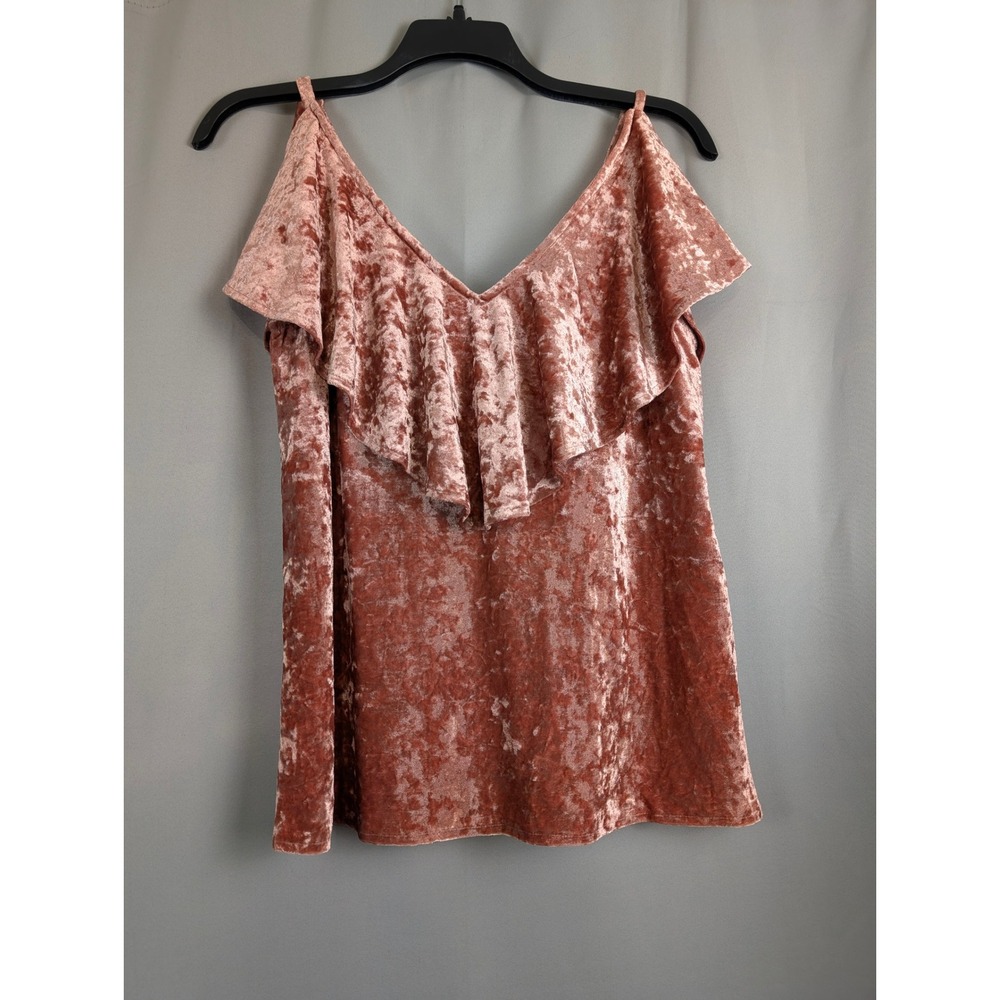 Impressions Crushed Velvet Ruffle Cami Women Size M Pink Velour